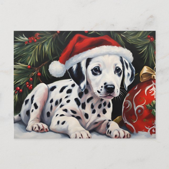 Cartes Pour Fêtes Annuelles Noël Dalmatie Chiot Père Noël (Devant)