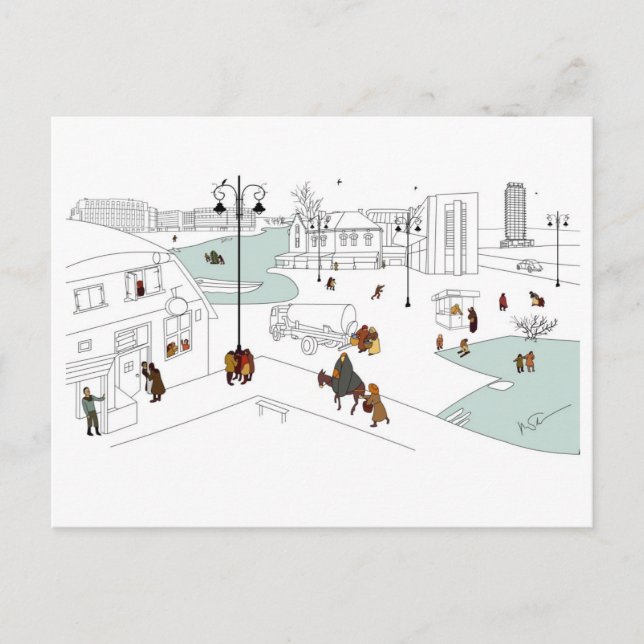 Cartes Pour Fêtes Annuelles Noël dans la ville moderne (Devant)