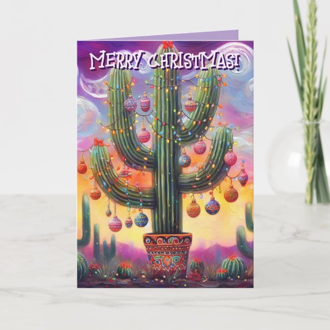 Cartes Pour Fêtes Annuelles Noël dans le désert Sud-Ouest Saguaro Cactus (Devant)