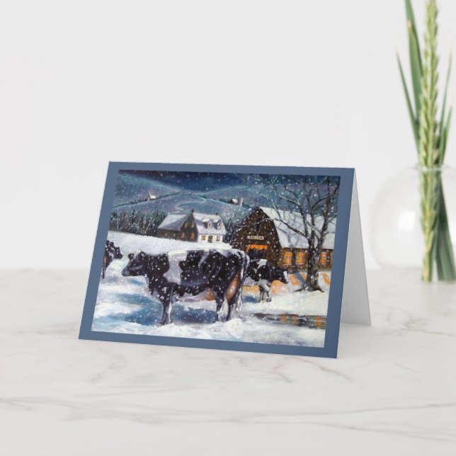 Cartes Pour Fêtes Annuelles Noël dans le pays, Peinture de vaches Hostein (Devant)