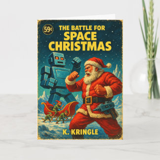 Cartes Pour Fêtes Annuelles Noël dans l'espace : Santa contre Robot Science-Fi