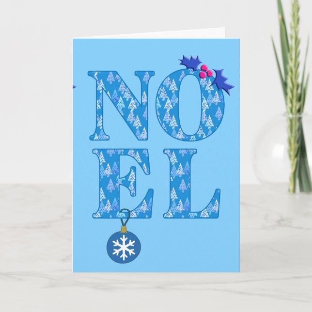 Cartes Pour Fêtes Annuelles NOEL dans un motif d'arbre de Noël bleu  (Devant)