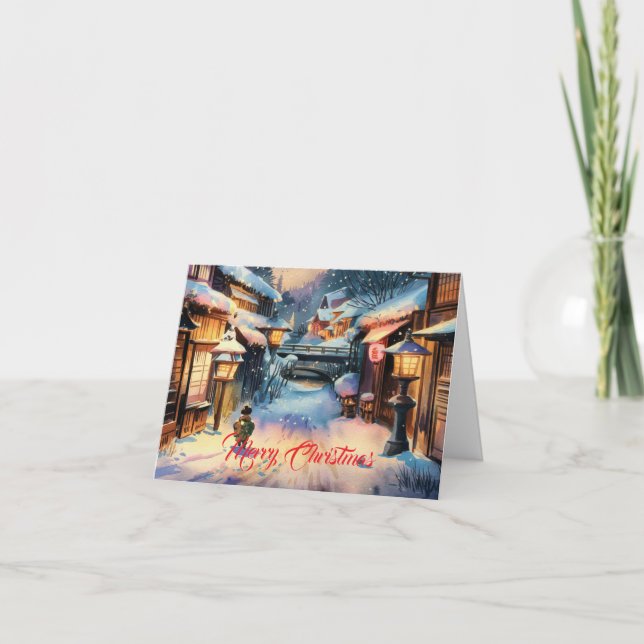 Cartes Pour Fêtes Annuelles Noël dans un village japonais enneigé (Devant)