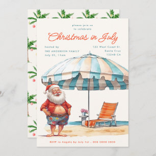 Cartes Pour Fêtes Annuelles Noël d'aquarelle rétro en juillet Fête d'été