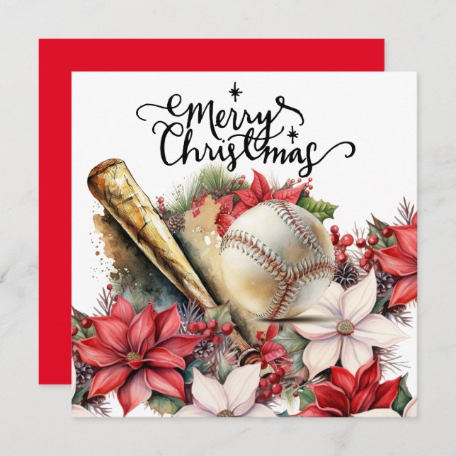 Cartes Pour Fêtes Annuelles Noël de baseball (Devant / Derrière)