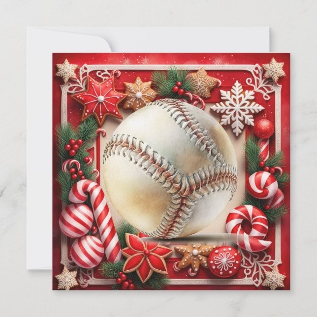 Cartes Pour Fêtes Annuelles Noël de baseball (Devant)