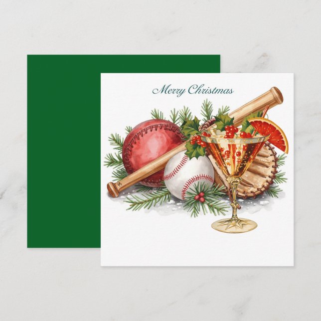 Cartes Pour Fêtes Annuelles Noël de baseball (Devant / Derrière)