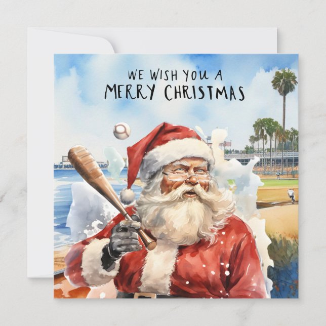 Cartes Pour Fêtes Annuelles Noël de baseball avec le Père Noël (Devant)
