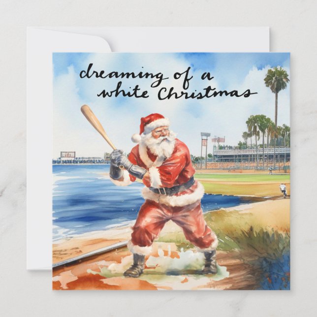 Cartes Pour Fêtes Annuelles Noël de baseball avec le Père Noël (Devant)