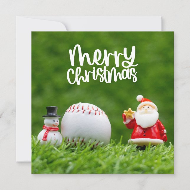 Cartes Pour Fêtes Annuelles Noël de baseball avec le Père Noël et Snowman (Devant)