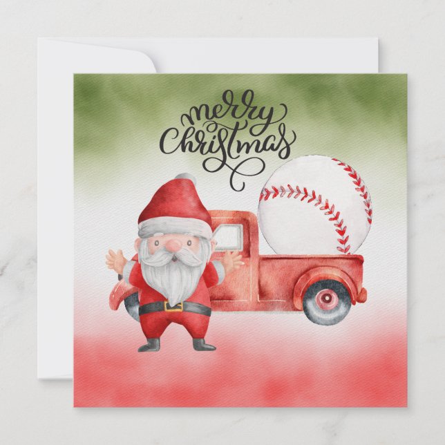 Cartes Pour Fêtes Annuelles Noël de baseball avec le Père Noël et Snowman (Devant)