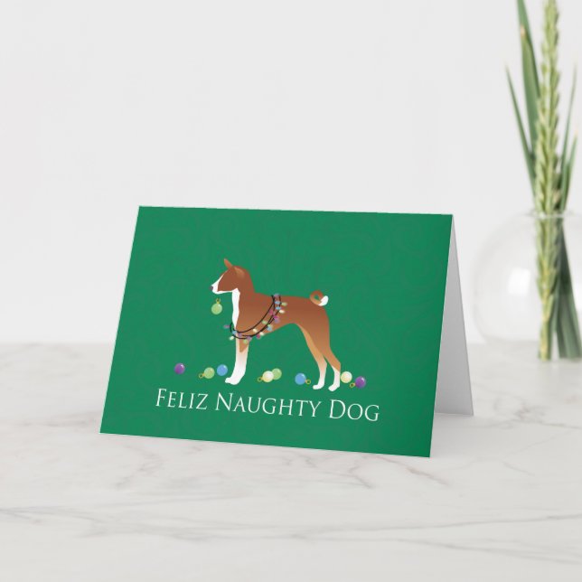 Cartes Pour Fêtes Annuelles Noël de Basenji Feliz Naughz (Devant)
