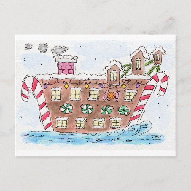 Cartes Pour Fêtes Annuelles Noël "de bateau de Père Noël" (Devant)