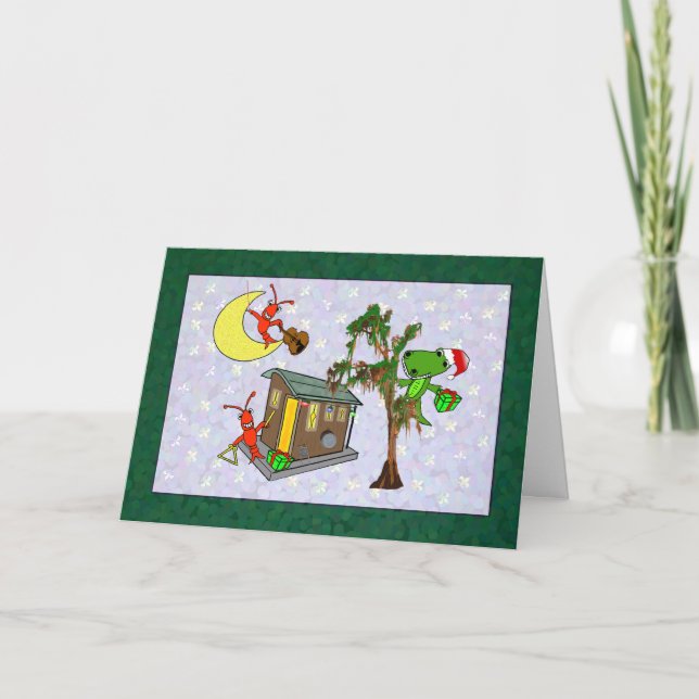 Cartes Pour Fêtes Annuelles Noël de bayou de Cajun d'alligator de Père Noël (Devant)