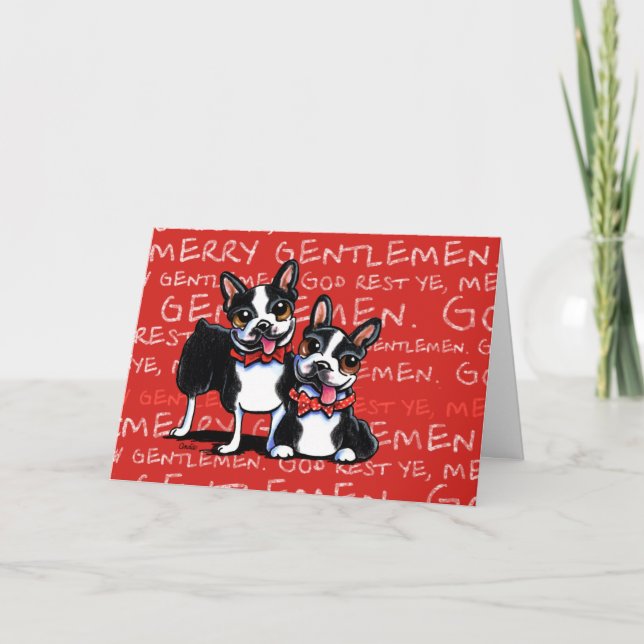 Cartes Pour Fêtes Annuelles Noël de Boston Terrier Merry Gentlemen (Devant)