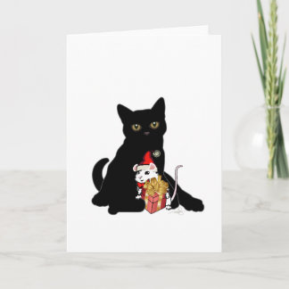 Cartes Pour Fêtes Annuelles Noël de Chat noir et souris blanche