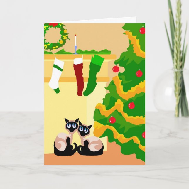 Cartes Pour Fêtes Annuelles Noël de chats siamois (Devant)