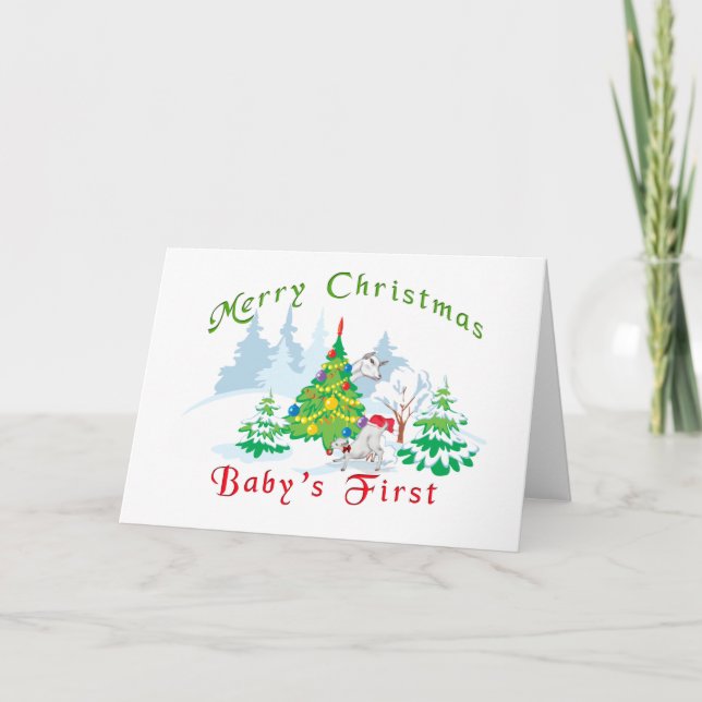 Cartes Pour Fêtes Annuelles Noël de chèvre Le premier Noël du bébé (Devant)