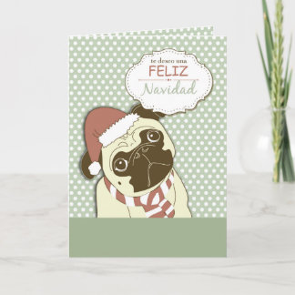 Cartes Pour Fêtes Annuelles Noël de chien de carlin Joyeux, espagnol