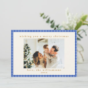 Cartes Pour Fêtes Annuelles Noël de famille à carreaux gingham bleu cobalt bla