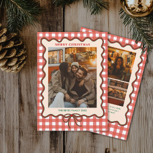 Cartes Pour Fêtes Annuelles Noël de famille à carreaux rouges avec noeud fanta