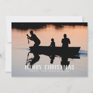 Cartes Pour Fêtes Annuelles Noël de famille en canot au lac rustique