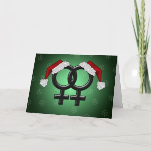 Cartes Pour Fêtes Annuelles Noël de GLBT - Vert de lesbienne (Devant)
