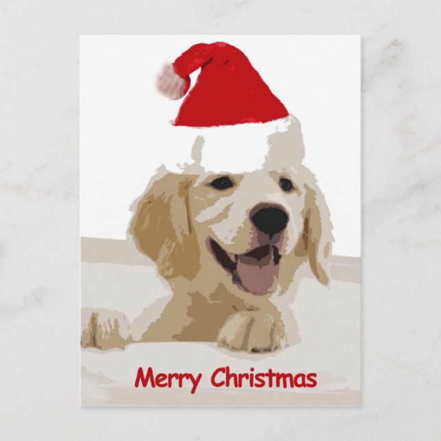 Cartes Pour Fêtes Annuelles Noël de Golden Retriever avec Santa Hat (Devant)