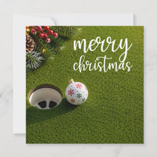 Cartes Pour Fêtes Annuelles Noël de golf avec balle de golf sur gazon vert