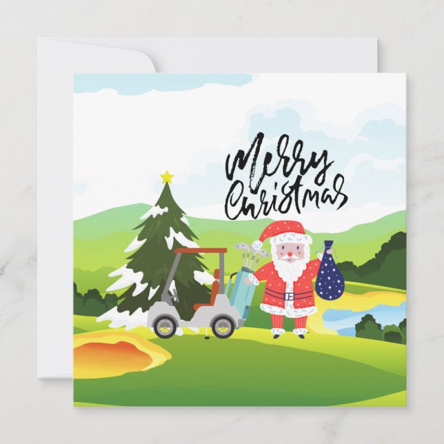 Cartes Pour Fêtes Annuelles Noël de golf avec le Père Noël pour Golfer (Devant)