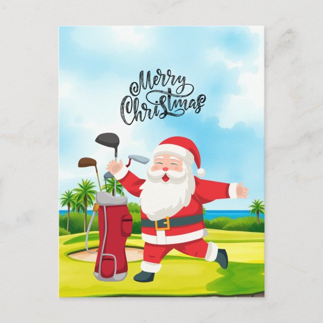 Cartes Pour Fêtes Annuelles Noël de golf avec Santa Claus Golfer (Devant)