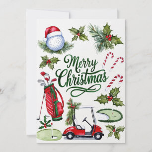 Cartes Pour Fêtes Annuelles Noël de golf sur le thème de l'aquarelle de Golfer