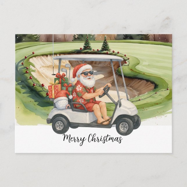 Cartes Pour Fêtes Annuelles Noël de golf sur le thème du Père Noël (Devant)
