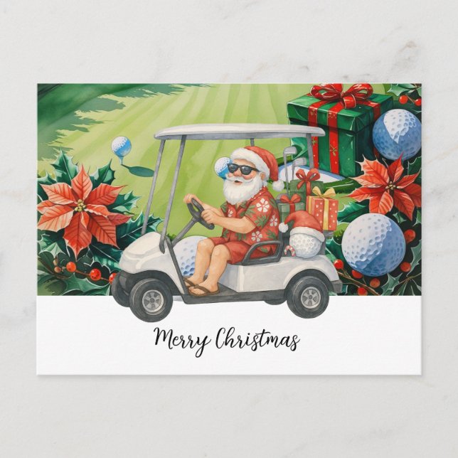 Cartes Pour Fêtes Annuelles Noël de golf sur le thème du Père Noël (Devant)