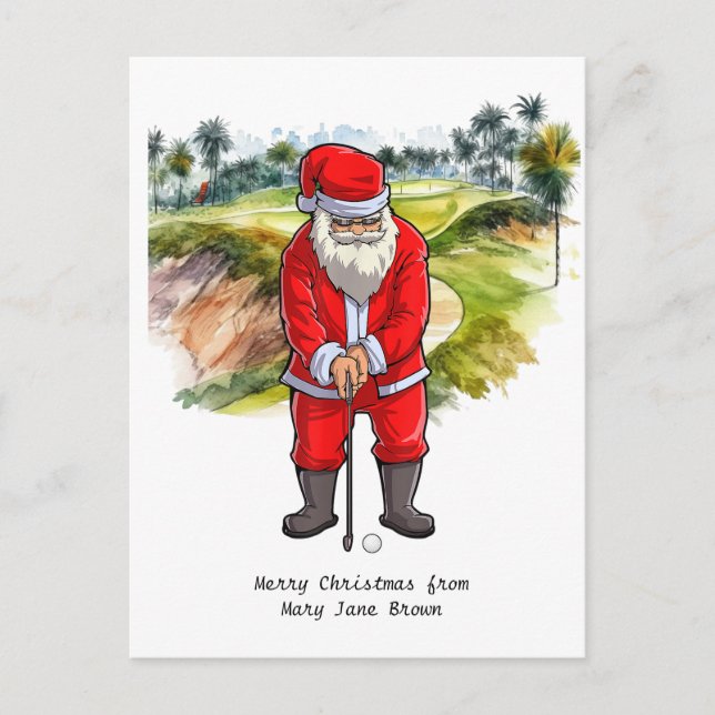 Cartes Pour Fêtes Annuelles Noël de golfer avec Santa CLAUS (Devant)