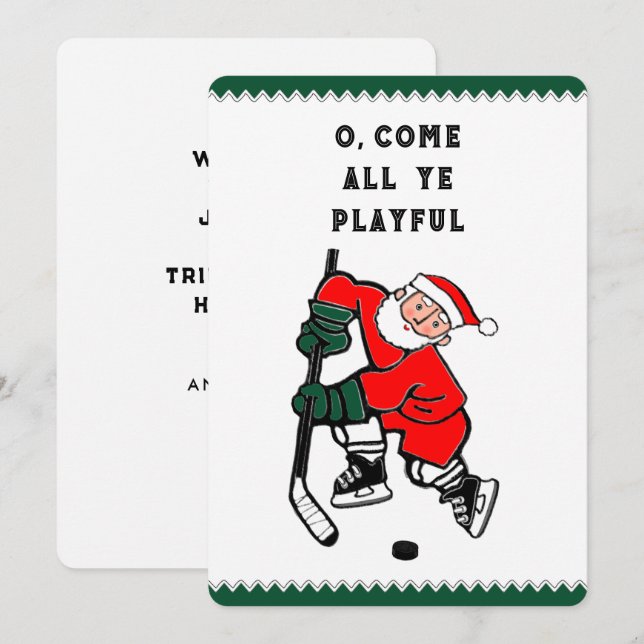 Cartes Pour Fêtes Annuelles Noël de hockey amusant (Devant / Derrière)