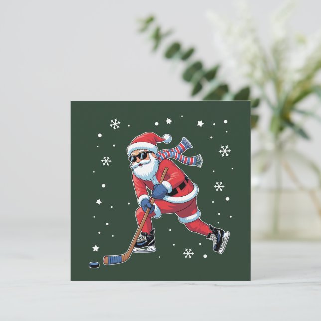 Cartes Pour Fêtes Annuelles Noël de hockey sur glace Père Noël jouant équipe d (Debout devant)
