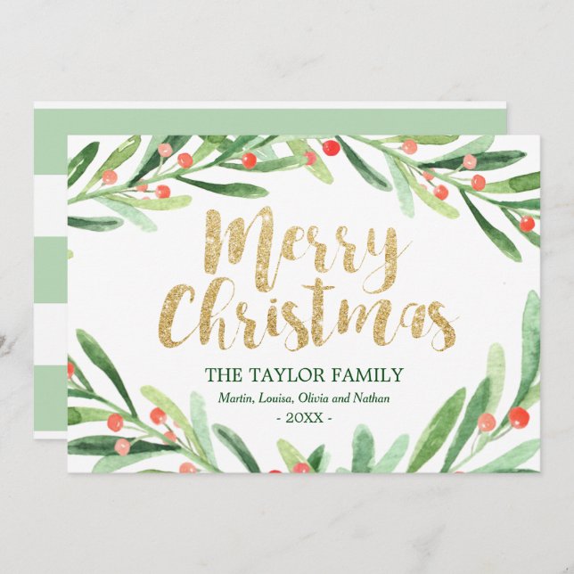 Cartes Pour Fêtes Annuelles Noël de Holly Wreath (Devant / Derrière)