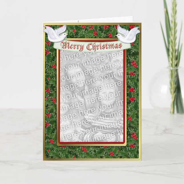 Cartes Pour Fêtes Annuelles Noël de houx et de colombe (Devant)