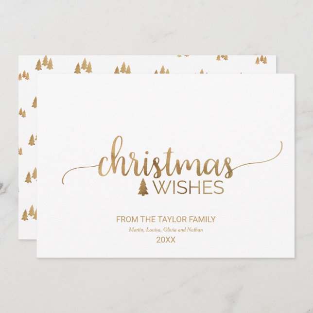 Cartes Pour Fêtes Annuelles Noël de la calligraphie or simple (Devant / Derrière)