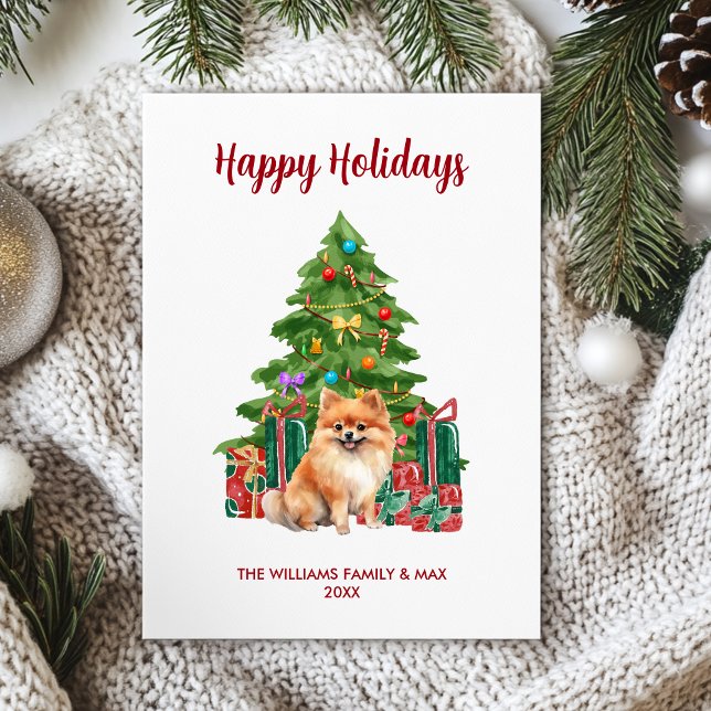 Cartes Pour Fêtes Annuelles Noël de la famille des chiens de Poméranie (Créateur téléchargé)