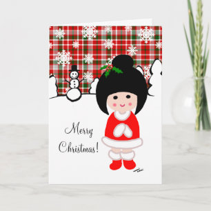 Cartes Pour Fêtes Annuelles Noël de la fille Kokeshi