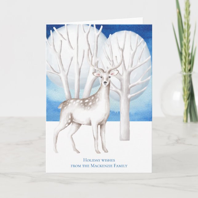 Cartes Pour Fêtes Annuelles Noël de la forêt de Deer Moonlit (Devant)