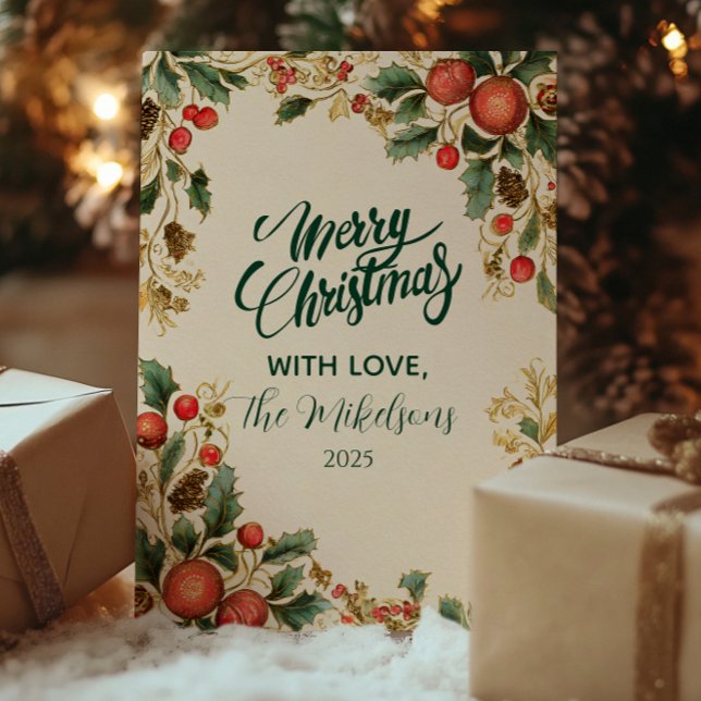 Cartes Pour Fêtes Annuelles Noël de la grenade holly rustique (Créateur téléchargé)