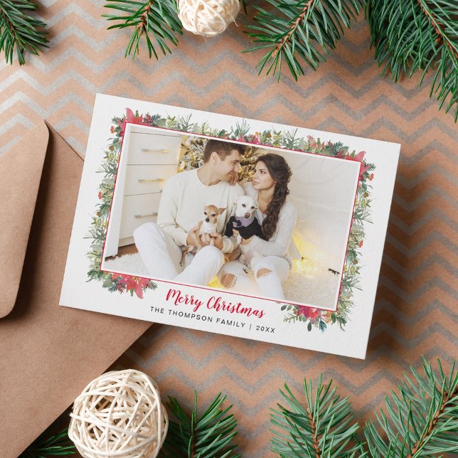 Cartes Pour Fêtes Annuelles Noël de la photo de script botanique de verdure  (Créateur téléchargé)