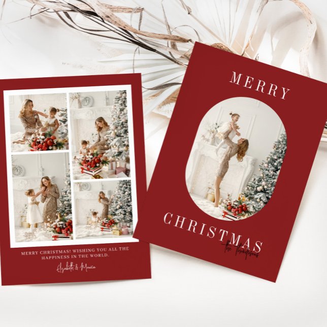 Cartes Pour Fêtes Annuelles Noël de la photo ovale de Boho rouge (Créateur téléchargé)
