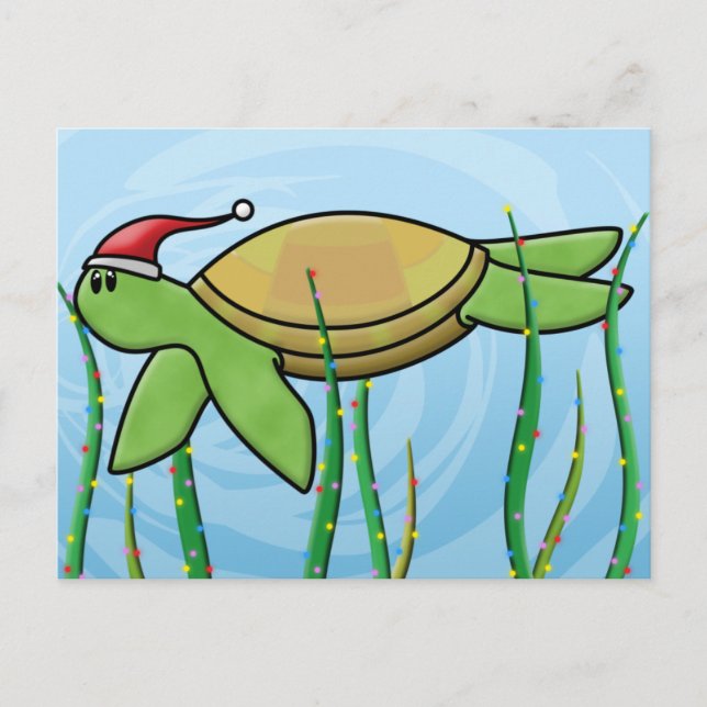 Cartes Pour Fêtes Annuelles Noël de la tortue verte Kawaii (Devant)