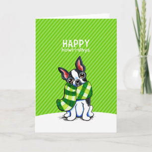 Cartes Pour Fêtes Annuelles Noël de l'Écharpe Plaid de Boston Terrier