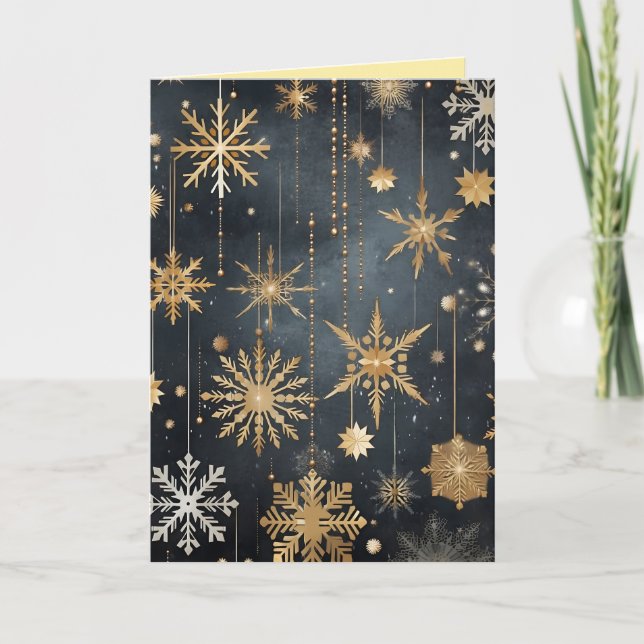 Cartes Pour Fêtes Annuelles noël de luxe noir étoiles or (Devant)