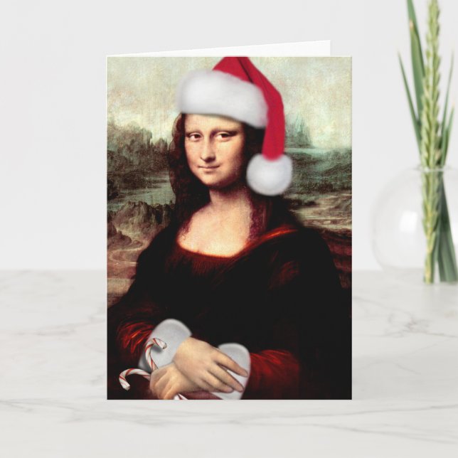 Cartes Pour Fêtes Annuelles Noël de Mona Lisa Santa Hat (Devant)